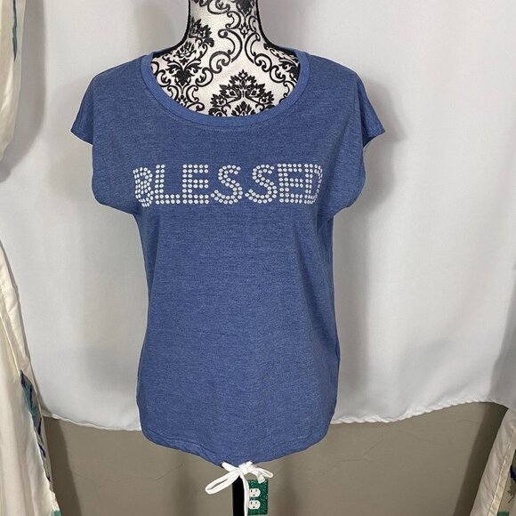 Jane & Delancey blue “blessed” short sleeve t-shirt with drawstring - Picture 1 of 8